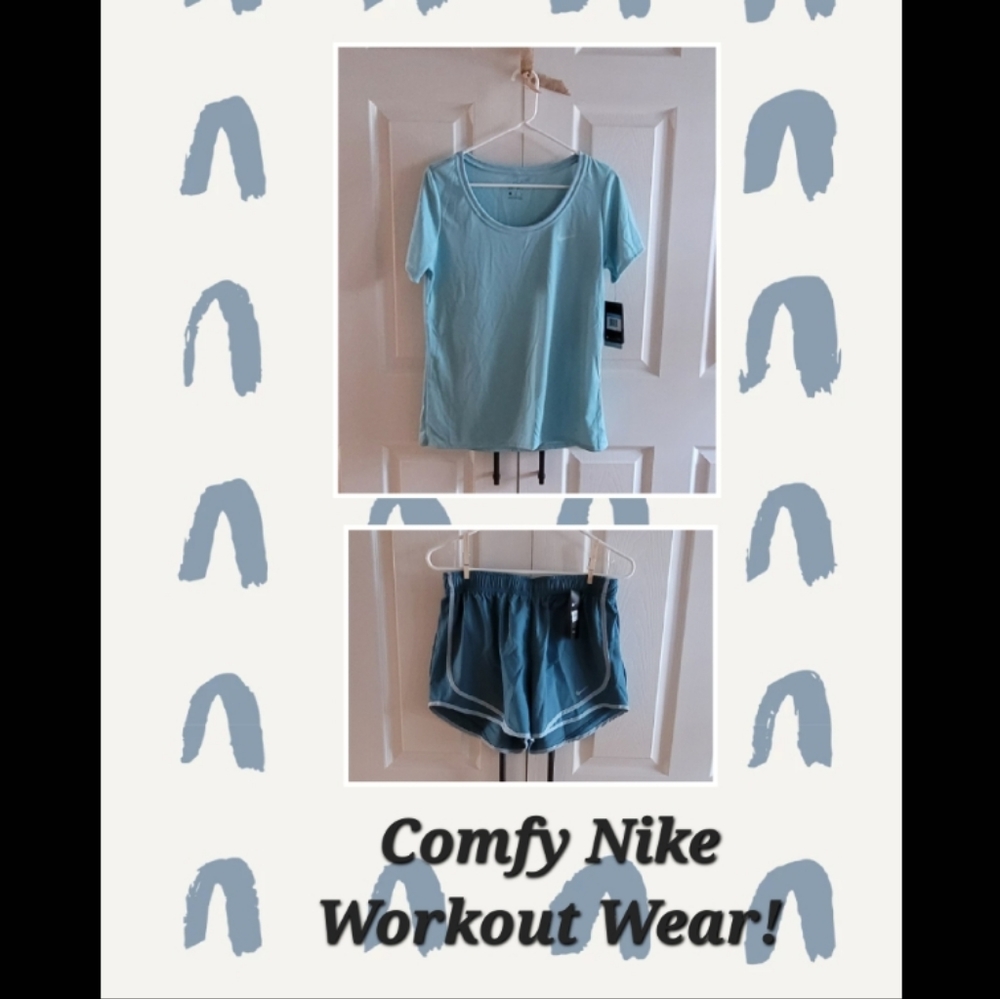 Nike Women's Dri-Fit Workout Shirt & Shorts - Size M - Blueish/Teal - NWT